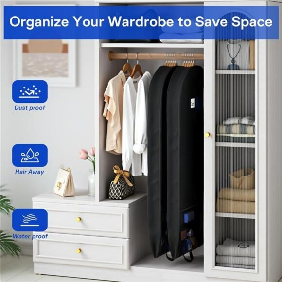 Heavy Duty Garment Bags for Travel 2 Pack Suit Dress Coat Hanging Clothes Cover - Picture 4 of 7